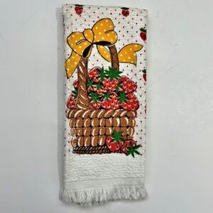Strawberry Basket Fringed Dish Towel RTC Terry Cloth 14x24 Farmhouse Vintage